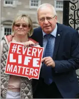  ??  ?? Deputy Mattie McGrath supporting the pro-life campaign outside Leinster House.