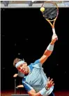 ?? ?? Spain’s Rafael Nadal serves to USA’S John Isner during their first round match at the ATP Rome Open tennis tournament