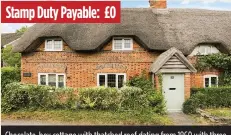  ??  ?? Chocolate-box cottage with thatched roof dating from 1860 with three bedrooms in Marlboroug­h, Wiltshire. Guide price £499,000