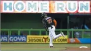  ?? WILFREDO LEE — THE ASSOCIATED PRESS FILE ?? In this Sept. 2photo, the Miami Marlins' Giancarlo Stanton rounds second base after hitting a home run during the first inning of a baseball game against the Philadelph­ia Phillies, in Miami. Nearly two decades after the height of the Steroids Era,...