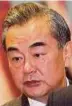  ??  ?? Chinese Foreign Minister Wang Yi