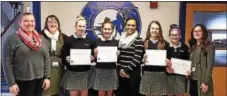  ??  ?? At St. Agnes School are (from left) Bridget Marley of Holcomb Behavioral Health Systems, Lindsay C. Smith of Chester County Health Department, Anna Eve Dolan (Honorable Mention), Maria Wolfer (1st place), Janelle Diehl of Holcomb Behavioral Health...