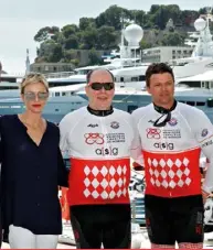  ??  ?? Princess Charlene, Prince Albert and Gareth attend Riviera Water Bike Challenge on 4 June 2017.