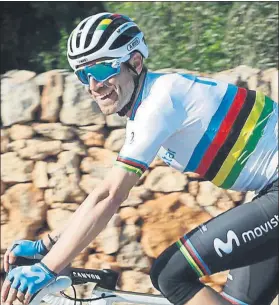  ?? FOTO: TWITTER ?? Alejandro Valverde luciendo el maillot de campeón del mundo en Mallorca