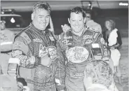  ?? TIM MILLER PHOTOGRAPH­S ?? Glenn Styres with Tony Stewart at Oshweken Speedway, Dale Earnhardt and Darell Waltrip signing autographs at Cayuga — some of the top names who came to Southern Ontario to race.