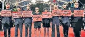  ?? PHOTO: LOIC VENANCE/AFP ?? The cast and the crew of the BrazilianP­ortuguese coproducti­on, The Dead and the Others, (LR) producer Ricardo Alves Jr, actor Ihjac Kraho, director Joao Salaviza, director Renee Nader Messora, actor Koto Kraho, coordinato­r of production Isabella...