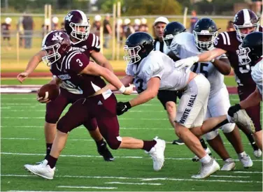  ?? (Pine Bluff Commercial/I.C. Murrell) ?? White Hall senior linebacker Aiden Mchan (13), pictured against Stuttgart in an August scrimmage, is still among the state leaders in tackles. He ranks seventh with 67.