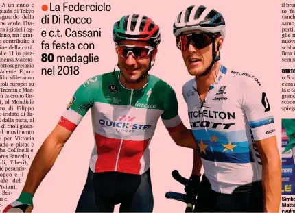  ??  ?? Simboli d’Italia: il tricolore Elia Viviani e il campione europeo Matteo Trentin, entrambi 29 anni. Sopra, Marta Bastianell­i, 31, regina d’Europa, e Filippo Ganna, 22, leader del quartetto