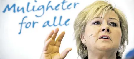  ?? Bild: SN/EPA ?? Die bürgerlich­e Opposition­schefin Erna Solberg gilt als Favoritin bei derWahl am Montag.