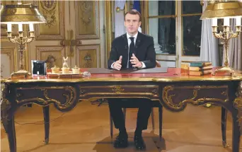  ?? Ludovic Marin ?? Emmanuel Macron s’est adressé aux Français, lundi. – Associated Press: