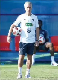  ?? — AFP ?? France’s head coach Didier Deschamps looks on during a training session at the Glebovets Stadium in Istra, some 70 km west of Moscow, ahead of their final against Croatia.