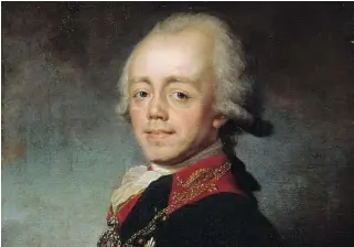  ??  ?? A portrait of Paul I of Russia from the 1790s. The son of Catherine the Great failed to live up to his mother’s formidable reputation