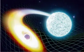 ?? (Illustrati­on DR) ?? Modélisati­on d’artiste de la collision entre un trou noir et une étoile à neutrons détectée pour la première fois.