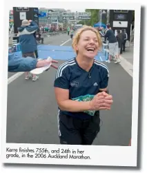  ??  ?? Kerre finishes 755th, and 24th in her grade, in the 2006 Auckland Marathon.