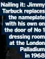  ?? Palladium ?? Nailing it: Jimmy Tarbuck replaces the nameplate with his own on the door of No 1 dressing room at the London in 1968