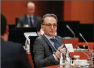  ?? (AP/Markus Schreiber) ?? German Foreign Minister Heiko Maas attends the weekly Cabinet meeting of the German government Wednesday at the chanceller­y in Berlin.