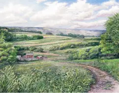  ??  ?? “22 Rolling Hills of Corn Fields in Late Summer” Color Pencil