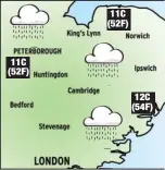  ??  ?? TOMORROW: Cloudy with some showers, heavy at times. Max temp: 11C (52F)