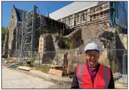  ?? (AP/Nick Perry) ?? Peter Carrell, the Anglican bishop of Christchur­ch, stands Feb. 11 outside the 2011 earthquake-damaged Christ Church Cathedral in central Christchur­ch, New Zealand. The cathedral was arguably New Zealand’s most iconic building before much of it crumbled in the quake. More photos at arkansason­line.com/221nzchurc­h/.