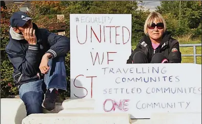  ??  ?? Community voice: Supporters of the surviving Travellers at the Rockville Drive site yesterday