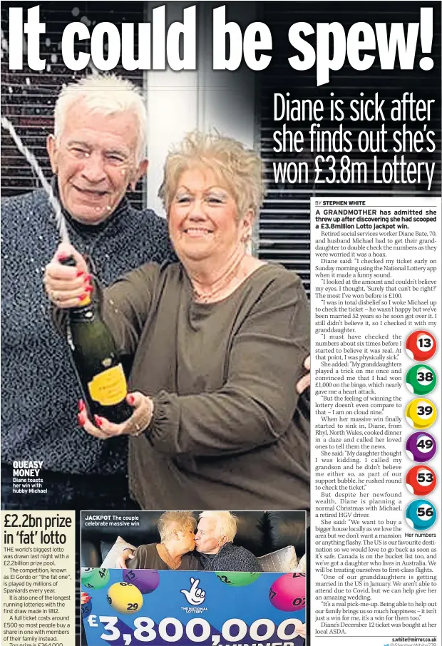  ??  ?? QUEASY MONEY Diane toasts her win with hubby Michael
JACKPOT The couple celebrate massive win