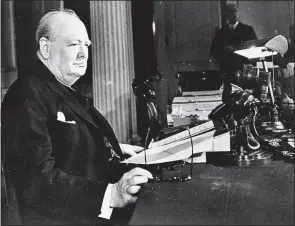  ?? Picture: BETTMANN/GETTY ?? INSPIRATIO­NAL: Churchill addresses the nation on May 8 1945