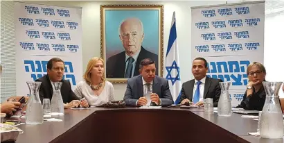  ??  ?? LABOR PARTY chairman Avi Gabbay (center) leads a faction meeting at the Knesset.