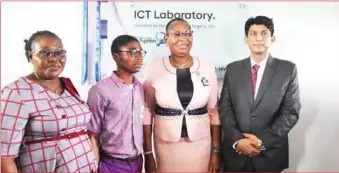  ??  ?? L-R: Vice Principal (Academic), Vetland Senior Grammar School Oko-Oba Agege Lagos, Mrs. Olatunbi Ogundele; Head boy of the school, Master Adebowale Oluwatobil­oba; Tutor General/ Permanent Secretary, Lagos State Ministry of Education, Mrs. Adebunmi Adekanye; and Hyundai Motors Nigeria Limited Head, Sales and Marketing, Gaurav Vashisht, at the inaugurati­on of Vetland Senior Grammar School ICT laboratory in Lagos … recently