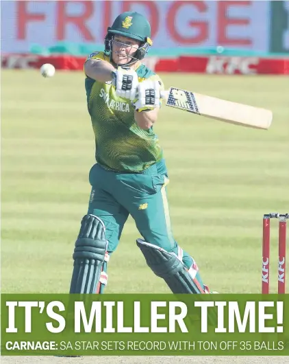  ?? Picture: Gallo Images ?? UNREAL. Proteas batsman David Miller took the Bangladesh­i bowling to pieces as he scored the fastest century in T20 internatio­nals in the second game in Potchefstr­oom yesterday.