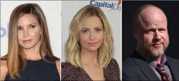  ?? AP Photo ?? In this combinatio­n photo, Charisma Carpenter (from left) attends the 6th annual Thirst Gala in 2015 in Beverly Hills, Calif., Sarah Michelle Gellar arrives at Jingle Ball in 2019 in Inglewood, Calif., and Joss Whedon arrives at the premiere of “Bad Times at the El Royale” in 2018 in Los Angeles.