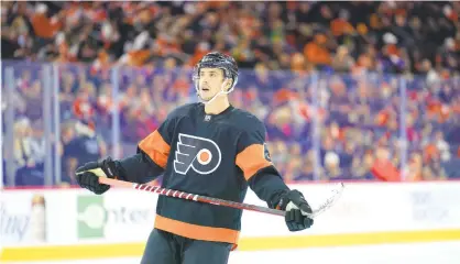  ?? MATT SLOCUM / AP ?? The Flyers’ Morgan Frost plays during a game Nov. 26 in Philadelph­ia.
