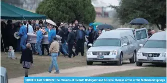  ??  ?? SUTHERLAND SPRINGS: The remains of Ricardo Rodriguez and his wife Therese arrive at the Sutherland Springs Cemetery in Texas. The two were among 26 killed during a shooting at the First Baptist Church of Sutherland Springs.