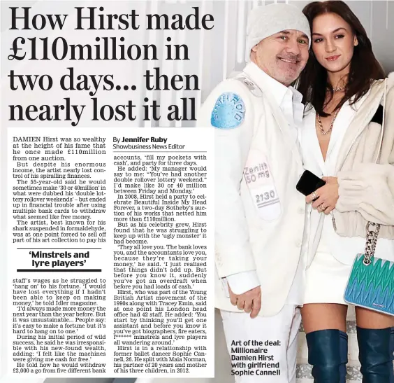  ??  ?? Art of the deal: Millionair­e Damien Hirst with girlfriend Sophie Cannell