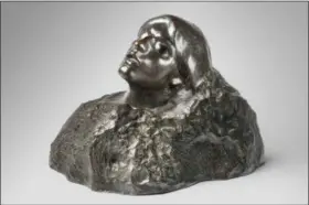  ?? PHOTO COURTESY OF THE PHILADELPH­IA MUSEUM OF ART ?? This bronze study, “Head of Sorrow (Joan of Arc)” by Auguste Rodin, was modeled circa 1882, enlarged in 1905 and cast 1925.