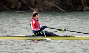  ?? AP Photo/Eric Gay ?? Rower Gevvie Stone trains at Lady Bird Lake ahead of the upcoming U.S. Olympic rowing trials, on Feb. 12 in Austin, Texas.