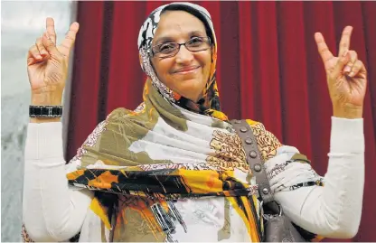 ?? /Reuters ?? Still going strong: Western Sahara independen­ce campaigner Aminatou Haidar gestures after giving a lecture at the University of Lisbon in 2010.
