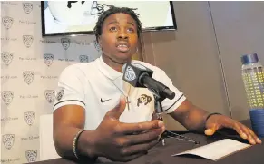  ?? — THE ASSOCIATED PRESS FILES ?? Charles Harris, left, is a defensive end for Missouri while Chidobe Awuzie, right, is a cornerback for Colorado.