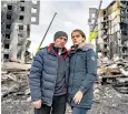  ?? ?? Vadym Zahrebelny­i and Yuliia Prudius outside the flats where their mother lived