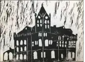  ??  ?? Jaelyn Maida, a sixth-grader at West Side Elementary School in Greers Ferry, won an Honorable Mention award with a block print on paper, The Old Rose Bud College.