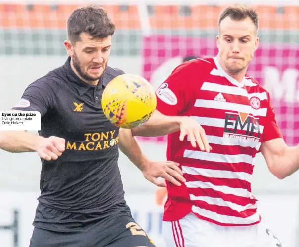  ??  ?? Eyes on the prize Livingston captain Craig Halkett