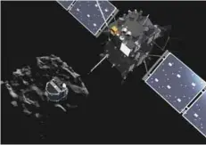  ??  ?? IN SPACE: This handout file artist impression released by the ESA/ATG media lab shows the European probe Philae separating from its mother ship Rosetta and descending to the surface of comet 67P/Churyumov-Gerasimenk­o. — AFP