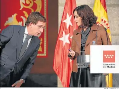  ?? EDUARDO PARRA / EP ?? El alcalde de Madrid, José Luis Martínez-Almeida, y la presidenta del Gobierno regional, Isabel Díaz Ayuso, ayer.