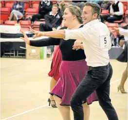  ??  ?? VERSATILE DANCER: Kyle Badenhorst dancing with local ballroom dancer Paige de Bruin at the South African Inter-Varsity Championsh­ips in Ballroom and Latin American dance