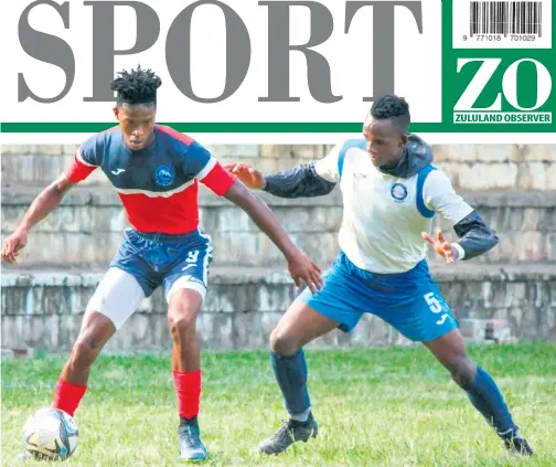  ?? ?? NRB U23 defender Sanele Zulu (right) attempts to dispossess Yanela Mbuthuma during a friendly between the PSL and MDC sides last week Smindlo on Digital