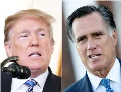  ??  ?? Trump (left) speaking on the Florida school shooting at the White House 5 last year in Washington, DC, and Romney speaking to reporters after his meeting with president-elect Donald Trump at Trump Internatio­nal Golf Club, November 2016 in Bedminster Township, New Jersey. — AFP photo