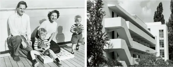  ??  ?? Below left Donald Maclean, the spy code-named ‘Orphan’, with his wife and sons. Below right The landmark Isokon Building in Hampstead, where Arnold Deutsch lived