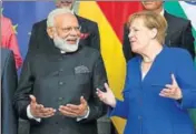  ?? AP ?? German chancellor Angela Merkel with Prime Minister Narendra Modi at the chanceller­y in Berlin.