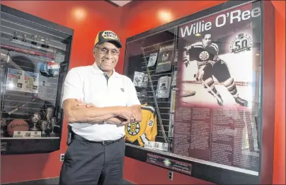  ?? THE CANADIAN PRESS/STEPHEN MACGILLIVR­AY ?? Willie O’Ree, known best for being the first black player in the National Hockey League, is shown in Willie O’Ree Place in Fredericto­n, N.B., on Thursday, June 22, 2017. When Willie O’Ree donned a Boston Bruins jersey and jumped onto the ice at the Montreal Forum on Jan. 18, 1958, he had no idea he was making history and paving the way for players of colour to follow.