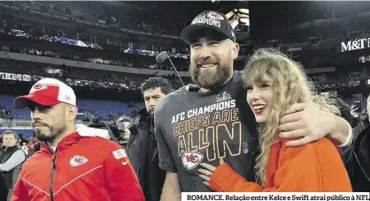  ?? ?? ROMANCE. Relação entre Kelce e Swift atrai público à NFL