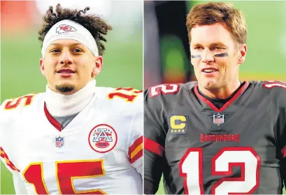  ??  ?? Patrick Mahomes busca su segundo título. Tom Brady quiere su séptimo anillo de campeón.